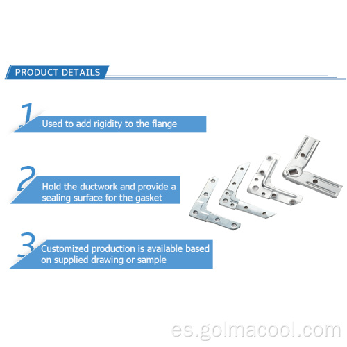 Esquina de conducto TDF con brida de acero galvanizado de 1,2 mm